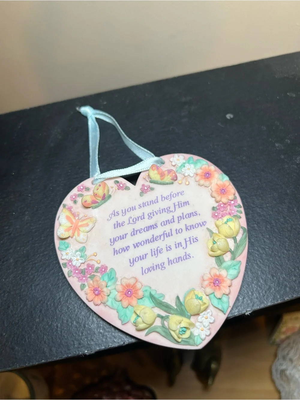 Pastel Pink Floral Heart Plaque with Inspirational Verse